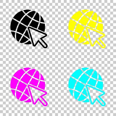 Küre ve ok simgesi. Cmyk simgeleri şeffaf arka plan üzerinde renkli dizi