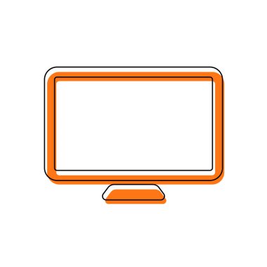 Bilgisayar monitörü veya modern Tv. basit simgesi. İzole simge siyah ince dağılımı ve farklı katmanlarda doldurma taşındı turuncu oluşan. Beyaz arka plan