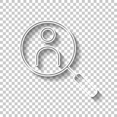 İnsan secource, arama profili. Doğrusal simgesi, ince anahat. Gölge şeffaf arka plan üzerinde beyaz anahat işaretiyle