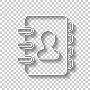 Adres defterinde kişi ile kapak. basit simgesi. Gölge şeffaf arka plan üzerinde beyaz anahat işaretiyle