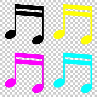 Müzik Not simgesi. Cmyk simgeleri şeffaf arka plan üzerinde renkli dizi.