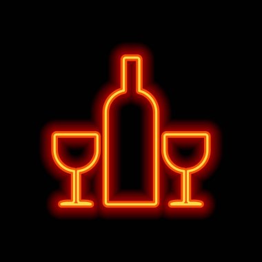 gözlük ve şişe. Siyah arka plan üzerine portakal neon tarzı. Işık simgesi