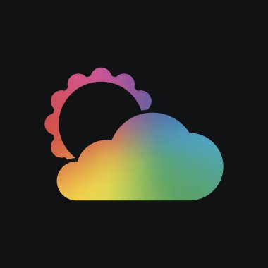 Güneş ve bulut. Gökkuşağı rengi ve koyu arka plan