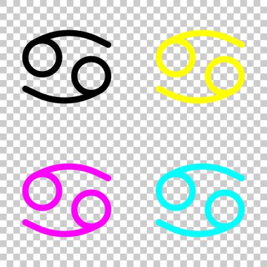 Astrolojik işaret. Kanser basit simgesi. Cmyk simgeleri şeffaf arka plan üzerinde renkli dizi