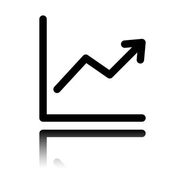 Grapgic finans, büyümek. Siyah beyaz arka plan ayna yansıması simgesiyle