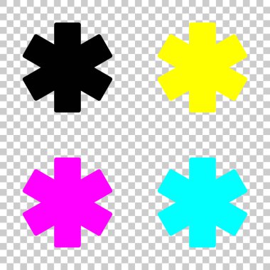 Hayat yıldızı. Cmyk simgeleri şeffaf arka plan üzerinde renkli dizi