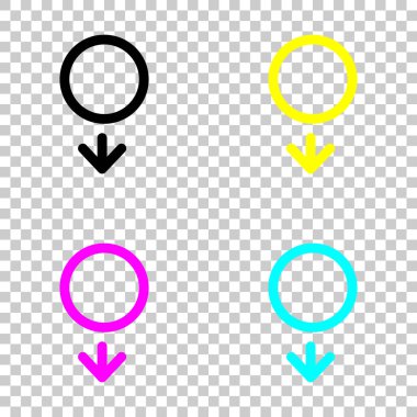 cinsiyet sembolü. Doğrusal sembolü. basit insanlar simgesi. Cmyk simgeleri şeffaf arka plan üzerinde renkli dizi