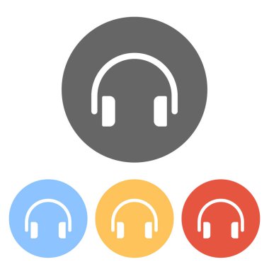 Basit kulaklık simgesi. Renkli daireler üzerinde beyaz simgeler kümesi