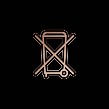 Hiçbir çöp kutusu, çapraz çöp. İnce anahat ile doğrusal simgesi. Siyah zemin üzerine kırmızı altın tarzı