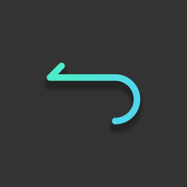 Basit ok, geriye doğru. Gezinti simgesi. Doğrusal sembolü ile ince bir çizgi. Bir çizgi stili. Renkli logo kavramı koyu arka plan üzerinde yumuşak gölge ile. Masmavi okyanus rengini simgesi