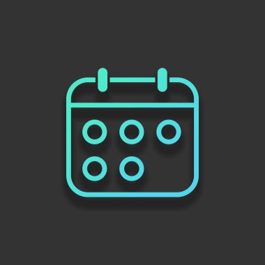 Basit takvimi, lineer, ince anahat. Renkli logo kavramı koyu arka plan üzerinde yumuşak gölge ile. Masmavi okyanus rengini simgesi