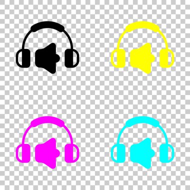 Kulaklık ve ses seviyesini. Max ses seviyesini. Basit simgesi. Cmyk simgeleri şeffaf arka plan üzerinde renkli dizi