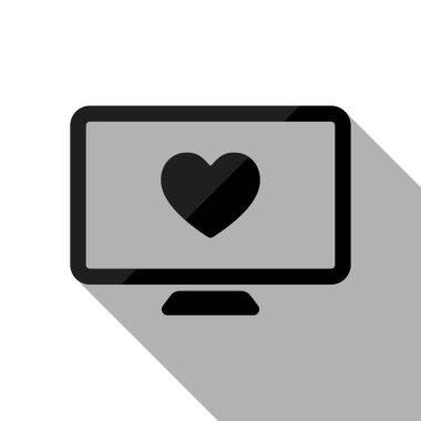 bilgisayar ve duydum. basit simgesi. Uzun gölge beyaz arka planda siyah nesnesiyle