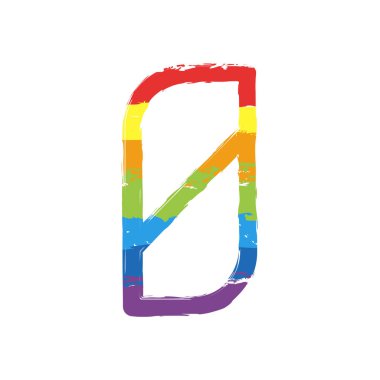 Sayı 0, sayısal, sıfır. Çizim işaretiyle Lgbt stil, gökkuşağı (kırmızı, turuncu, sarı, yeşil, mavi, Indigo, menekşe, yedi renk