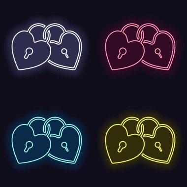 bağlantılı kupa, kilit simgesi. Moda neon işareti kümesi. Koyu arka plan üzerinde casino tarzı. Seamless modeli