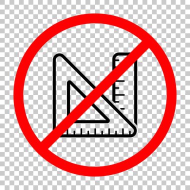 basit cetvel ve üçgen. Siyah kırmızı uyarı işareti şeffaf arka plan ile nesnesinde izin yok