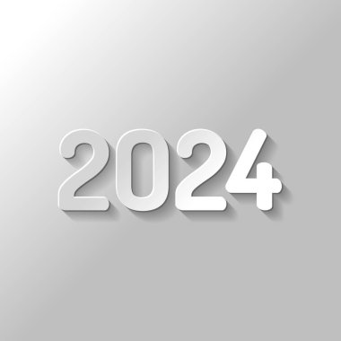 2024 sayı simgesi. Yeni Yılınız Kutlu Olsun. Kağıt tarzı ile gölge gri arka plan üzerinde