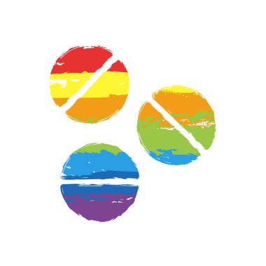 Hapları veya vitamin. Basit simgesi. Çizim işaretiyle Lgbt stil, gökkuşağı (kırmızı, turuncu, sarı, yeşil, mavi, Indigo, menekşe, yedi renk