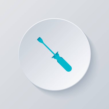 Tornavida basit silüeti. Gri ve mavi katmanları ile daire kes. Kağıt tarzı