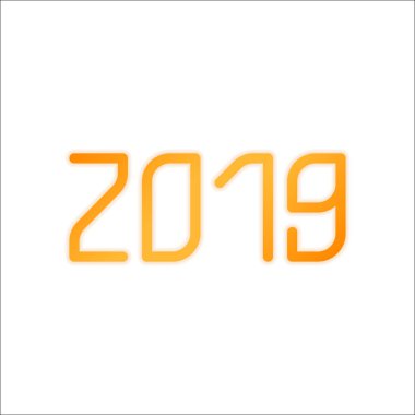 2019 sayı simgesi. Yeni Yılınız Kutlu Olsun. Portakal işareti beyaz arka plan üzerinde düşük ışık ile