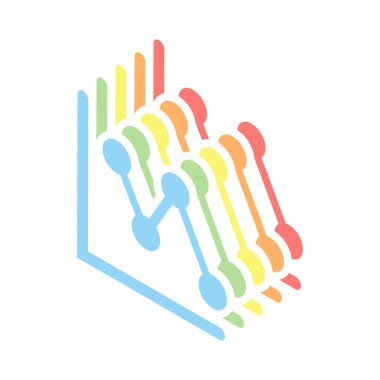 Azalan grafik hat simgesi. Beyaz arka plan üzerinde renkli izometrik simgeler yığını