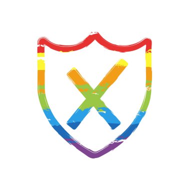 kırık koruma. basit simgesi. Çizim işaretiyle Lgbt stil, gökkuşağı (kırmızı, turuncu, sarı, yeşil, mavi, Indigo, menekşe, yedi renk