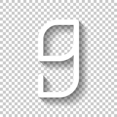 9 numara, rakamı, dokuzuncu. Gölge şeffaf arka plan üzerinde beyaz simgesi