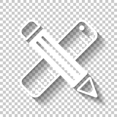 cetvel ve kalem, criss-cross basit sembolü. Gölge şeffaf arka plan üzerinde beyaz simgesi