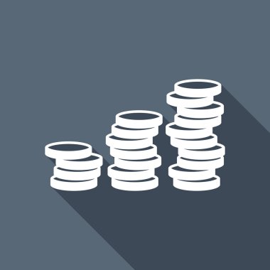 Sikke yığını, ekonomi büyür. Uzun Gölge arka plan üzerinde beyaz düz simgesi