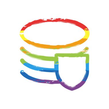 Basit veritabanı korumak. Doğrusal, ince anahat. Çizim işaretiyle Lgbt stil, gökkuşağı (kırmızı, turuncu, sarı, yeşil, mavi, Indigo, menekşe, yedi renk