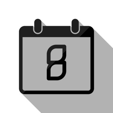 8 gün, basit simgesi ile takvim. Uzun gölge beyaz arka planda siyah nesnesiyle