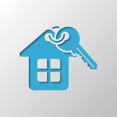 House ile anahtar. Kağıt tasarımı. Gölge ile düzenlenen sembolü