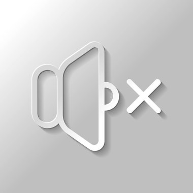 ses sessiz simgesi. Kağıt tarzı ile gölge gri arka plan üzerinde