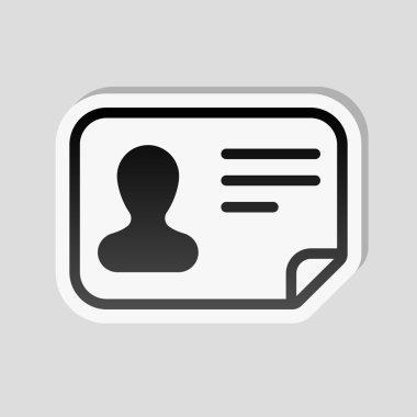 Kimlik kartı simgesi. Kimliği profil. Etiket tarzı ile beyaz ve gri arka plan üzerinde basit gölge