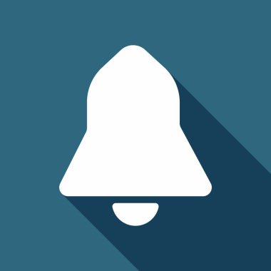 siyah zil simgesini. Uzun Gölge arka plan üzerinde beyaz düz simgesi