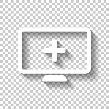 bilgisayar ve çapraz tıbbi, tıbbi bir site. basit simgesi. Gölge şeffaf arka plan üzerinde beyaz simgesi