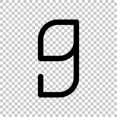 9 numara, rakamı, dokuzuncu. Saydam arka plan üzerinde. Siyah nesne