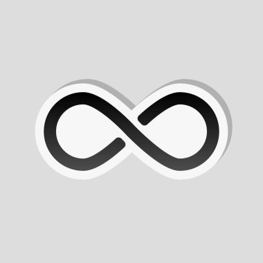 sonsuzluk simgesi, basit simgesi. Etiket tarzı ile beyaz ve gri arka plan üzerinde basit gölge