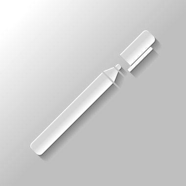 Kalem veya işareti simgesi. Kağıt tarzı ile gölge gri arka plan üzerinde