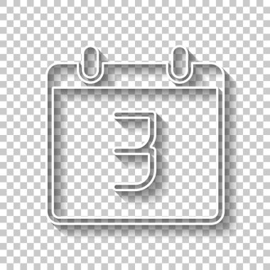 3 günlük, basit simgesi ile takvim. Gölge şeffaf arka plan üzerinde beyaz anahat işaretiyle