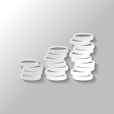 Sikke yığını, ekonomi büyür. Kağıt tarzı ile gölge gri arka plan üzerinde