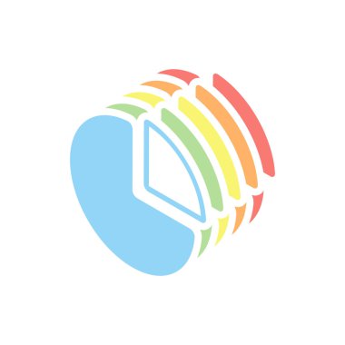 İş pasta grafiği simgesi. Beyaz arka plan üzerinde renkli izometrik simgeler yığını