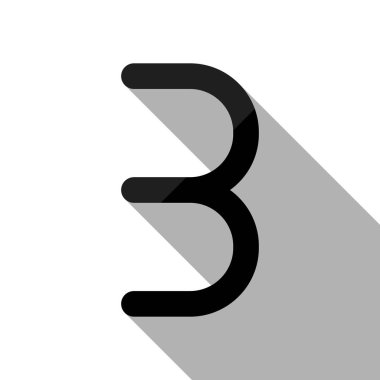 Numara üç, sayısal, basit mektup. Uzun gölge beyaz arka planda siyah nesnesiyle