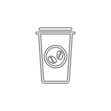 Kahve fincanı, kahve. Basit doğrusal simgesi, ince anahat. Noktalı anahat siluet gölge beyaz arka plan üzerinde