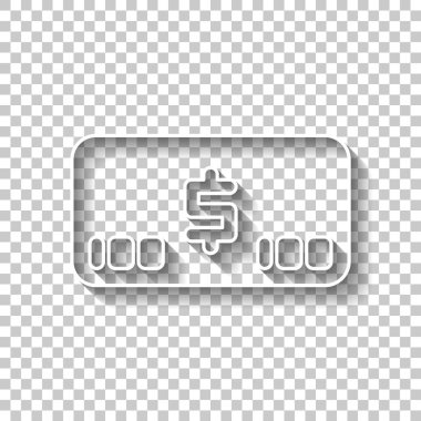 Para voutcher. USD kartı simgesi. Gölge şeffaf arka plan üzerinde beyaz anahat işaretiyle