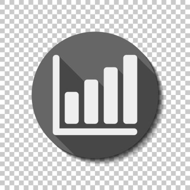 Büyüyen grafik hat simgesi. Saydam arka plan üzerinde bir dairede uzun gölge beyaz düz simgesi