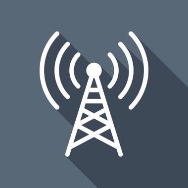 Radyo kulesi simgesi. Doğrusal tarzı. Uzun Gölge arka plan üzerinde beyaz düz simgesi
