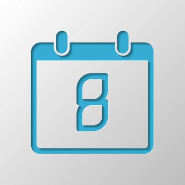 8 gün, basit simgesi ile takvim. Kağıt tasarımı. Gölge ile düzenlenen sembolü