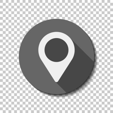 Harita etiketi simgesi. Saydam arka plan üzerinde bir dairede uzun gölge beyaz düz simgesi