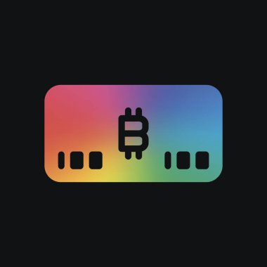 Elektronik para simgesi. Bitcoin kartı. Gökkuşağı rengi ve koyu arka plan